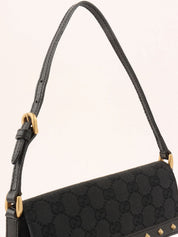 Canvas GG Pattern Studded Handbag in Black