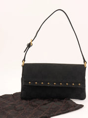 Canvas GG Pattern Studded Handbag in Black