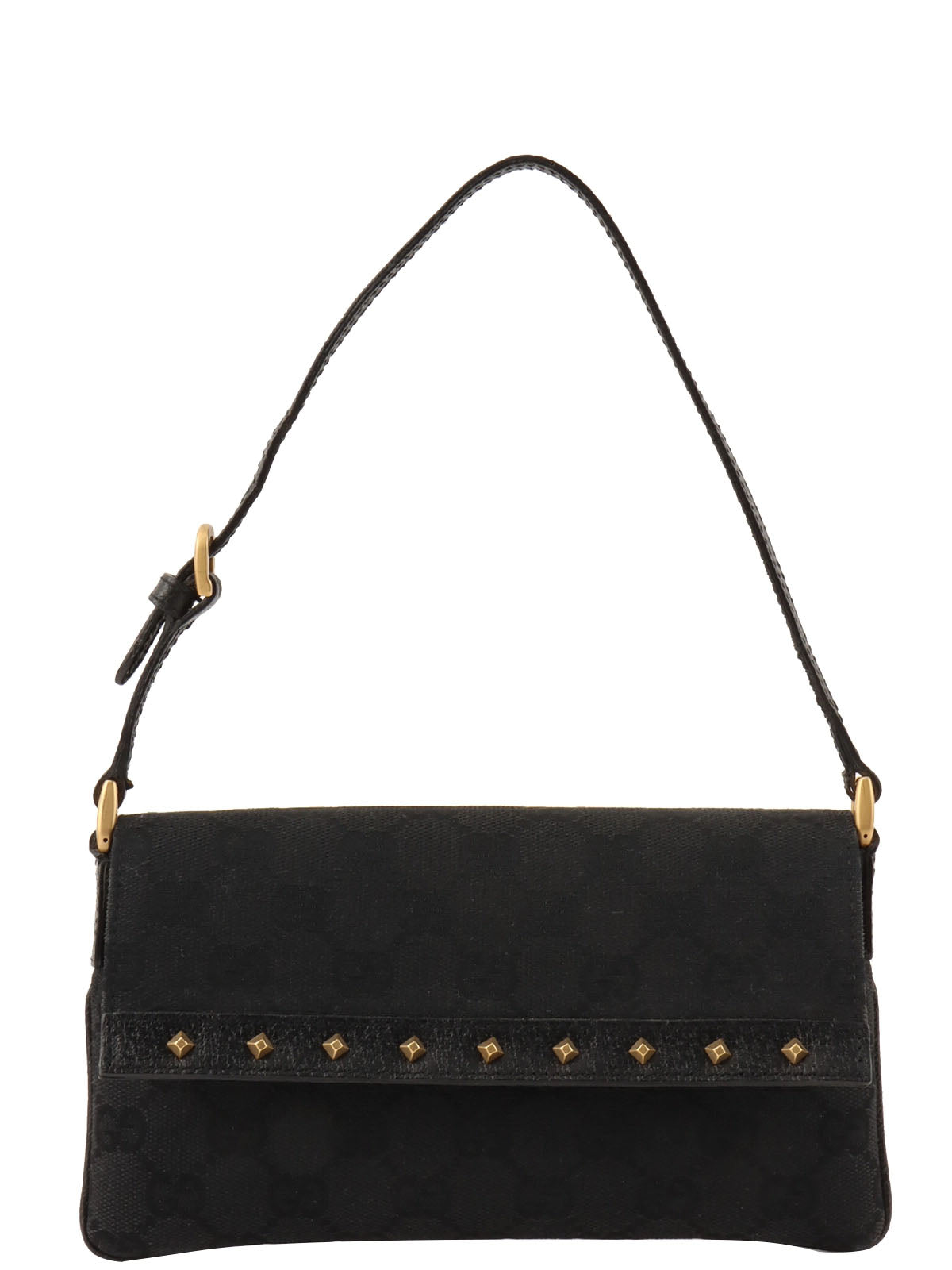 Canvas GG Pattern Studded Handbag in Black