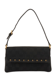 Canvas GG Pattern Studded Handbag in Black