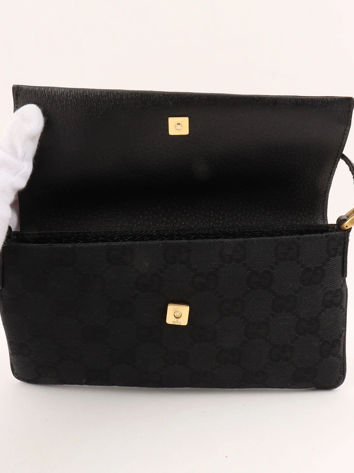 Canvas GG Pattern Studded Handbag in Black