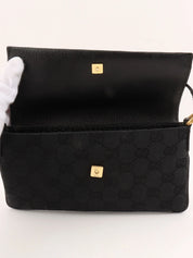 Canvas GG Pattern Studded Handbag in Black