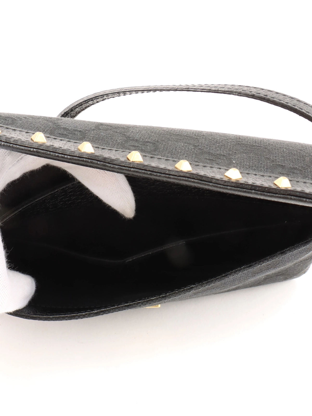 Canvas GG Pattern Studded Handbag in Black