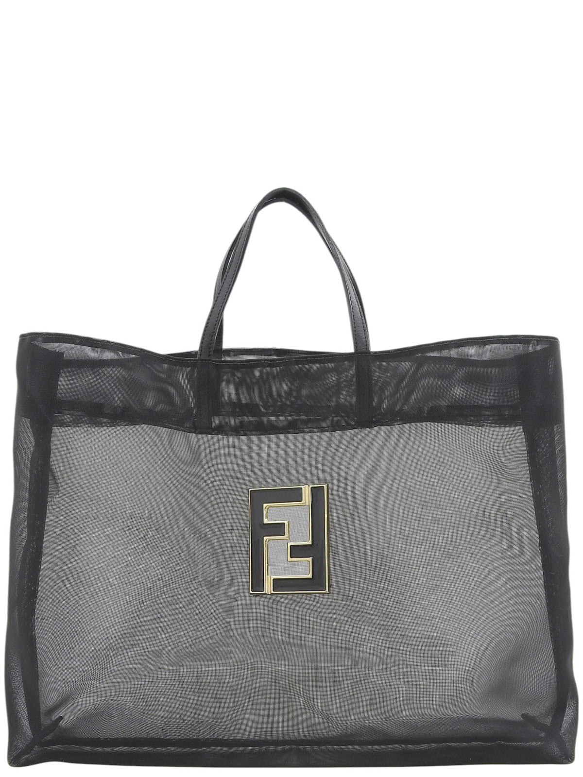 Logo Plate Mesh Tote Bag Black