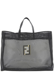 Logo Plate Mesh Tote Bag Black