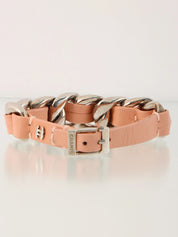 2002年製 チェーンレザーCCマークプレートブレスレット ピンク/シルバー