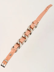 2002年製 チェーンレザーCCマークプレートブレスレット ピンク/シルバー