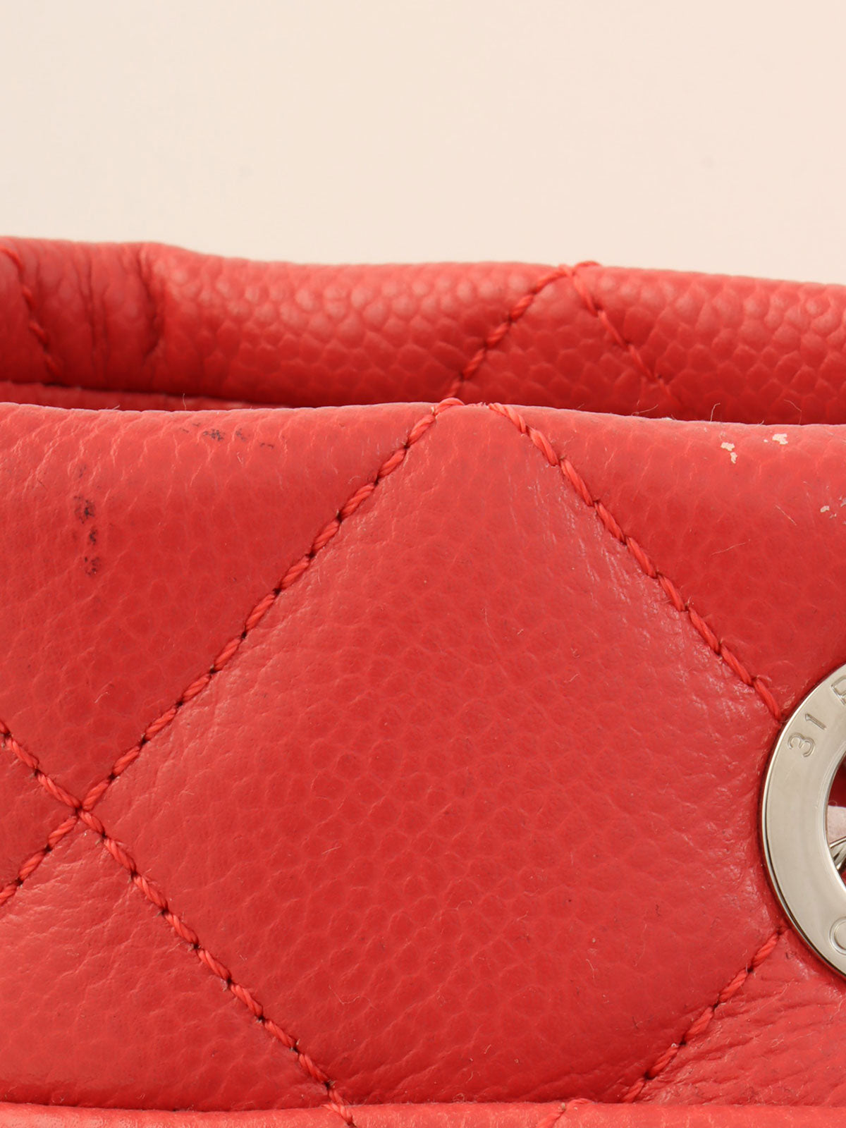 2014 Caviar Skin CC Mark Stitch Chain Tote Bag, Salmon Pink