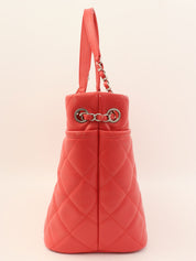 2014 Caviar Skin CC Mark Stitch Chain Tote Bag, Salmon Pink