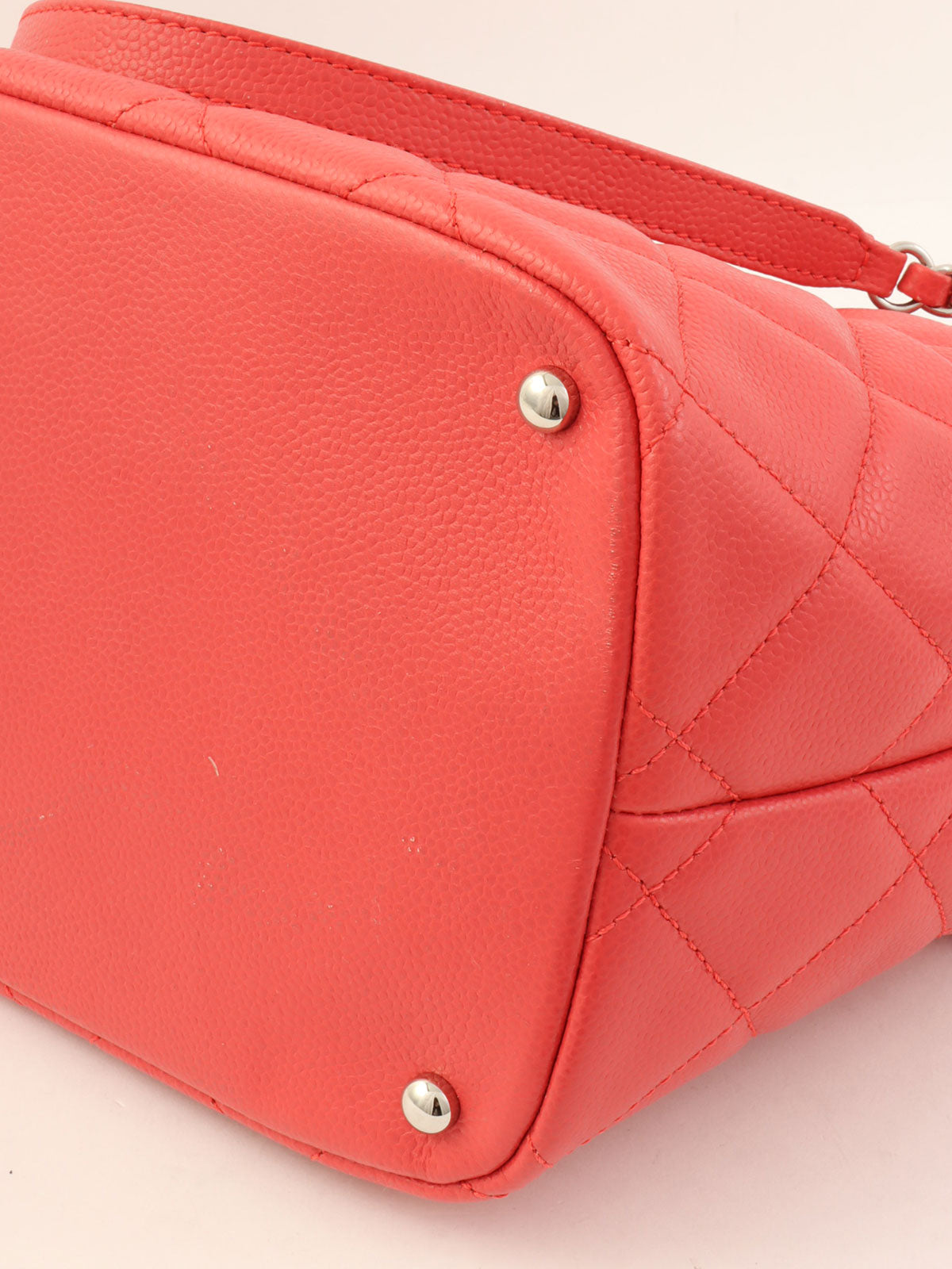 2014 Caviar Skin CC Mark Stitch Chain Tote Bag, Salmon Pink