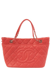 2014 Caviar Skin CC Mark Stitch Chain Tote Bag, Salmon Pink