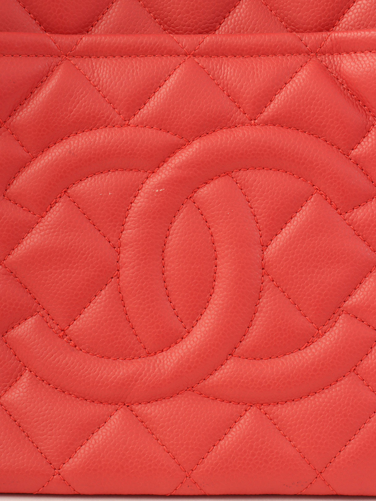 2014 Caviar Skin CC Mark Stitch Chain Tote Bag, Salmon Pink
