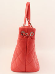 2014 Caviar Skin CC Mark Stitch Chain Tote Bag, Salmon Pink