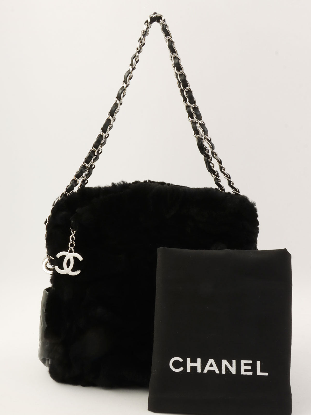 2007年頃 ファーCCマークチャームチェーンショルダーバッグ ブラック