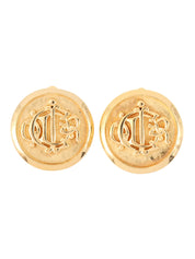Round Emblem Logo Earrings Gold