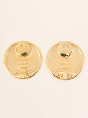 Round Emblem Logo Earrings Gold