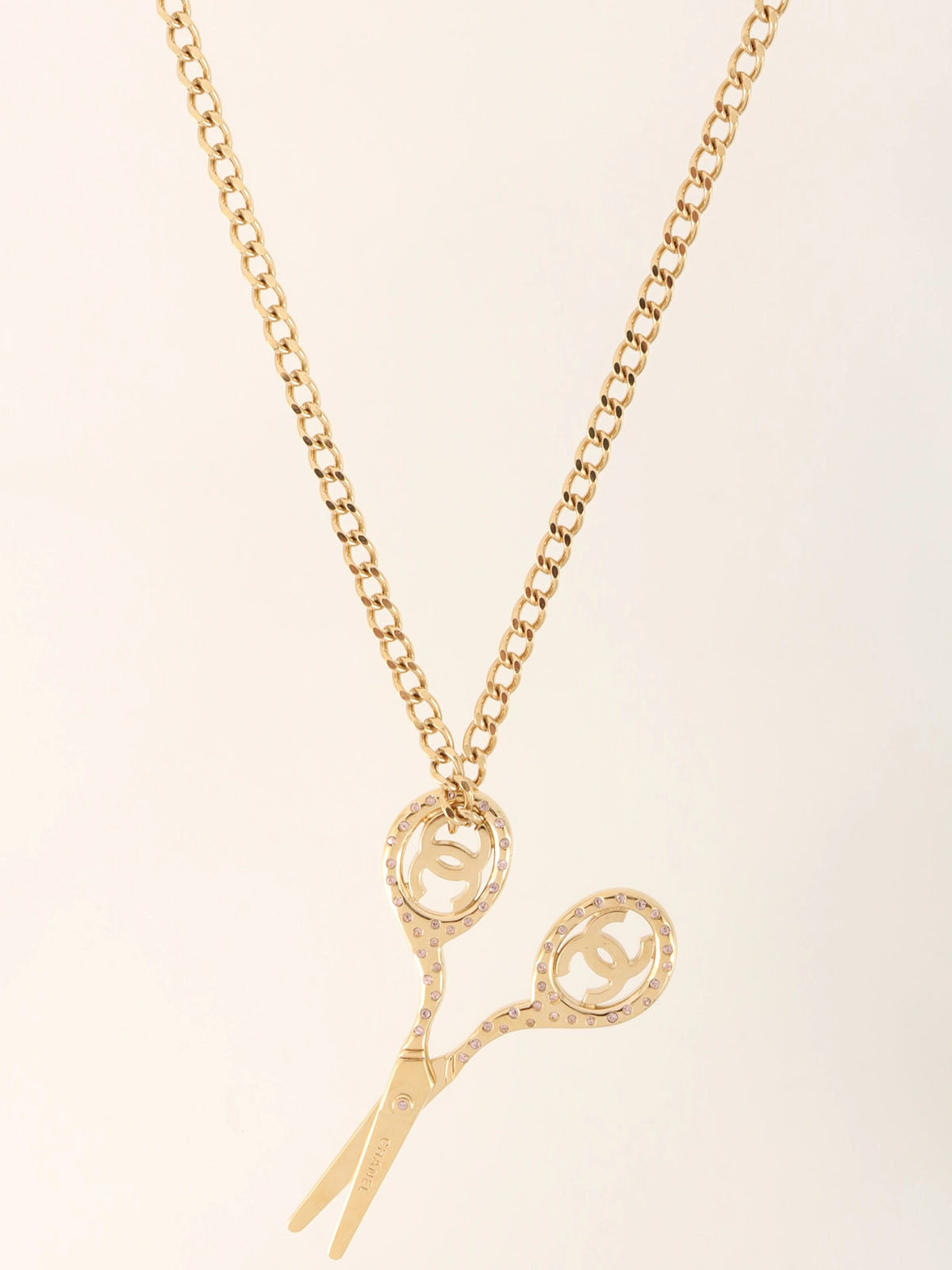 2002年製 ラインストーンシザーモチーフCCマークネックレス ゴールド