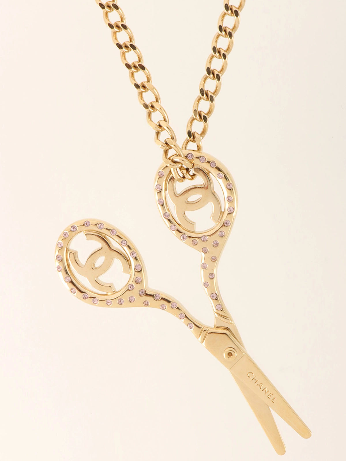 2002年製 ラインストーンシザーモチーフCCマークネックレス ゴールド