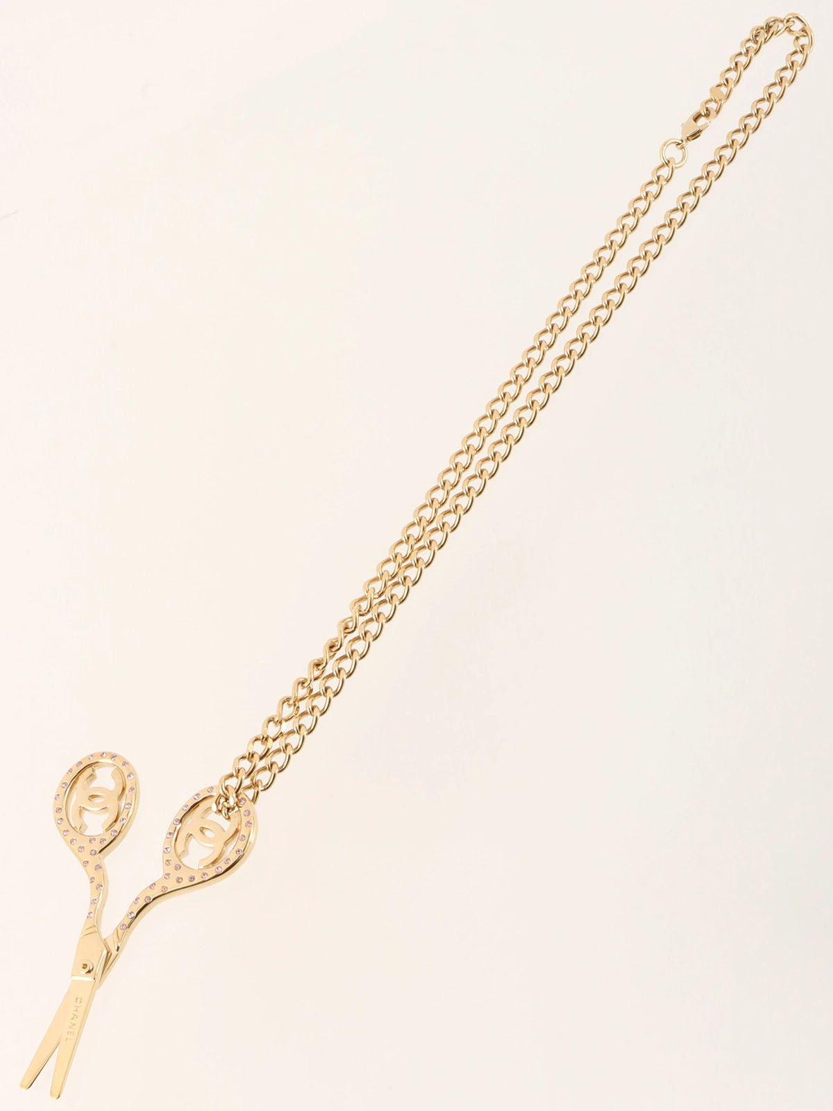 2002年製 ラインストーンシザーモチーフCCマークネックレス ゴールド