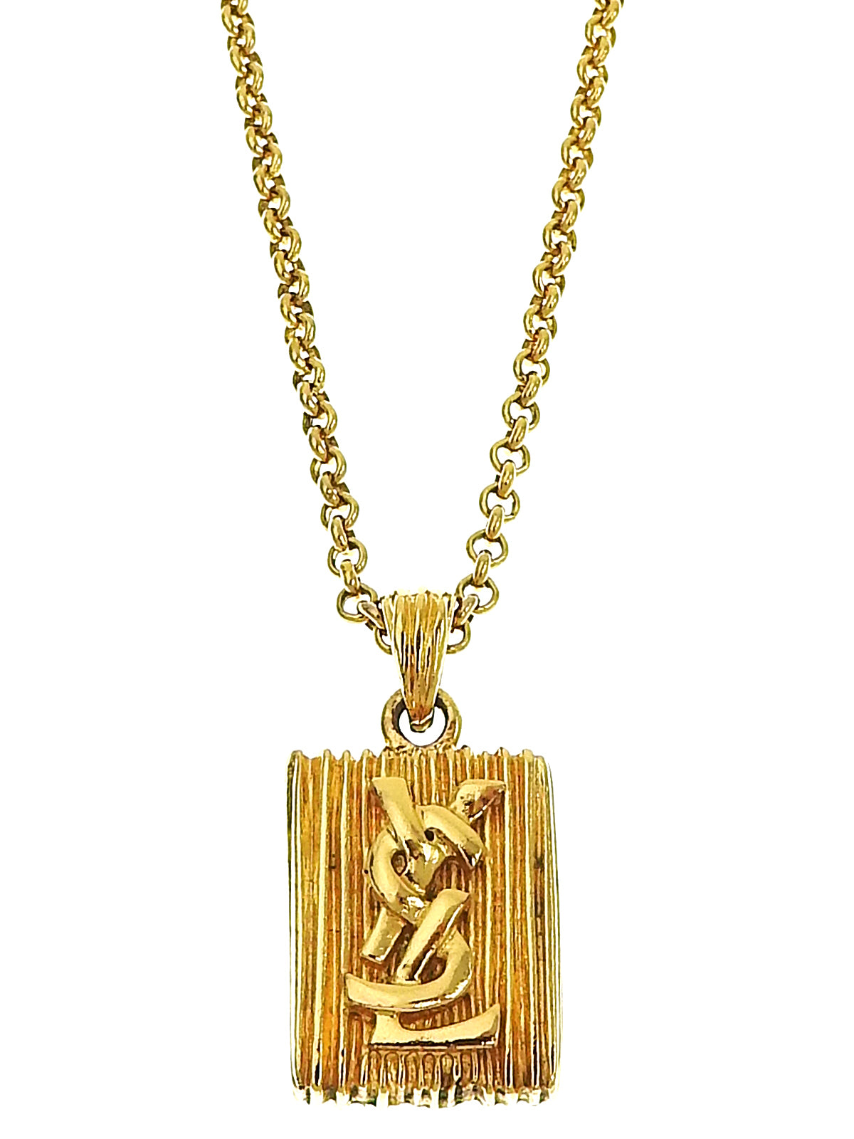 Square logo plate necklace in gold
