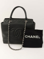 2011 Caviar Skin CC Mark Stitch 2-Way Tote Bag, Black