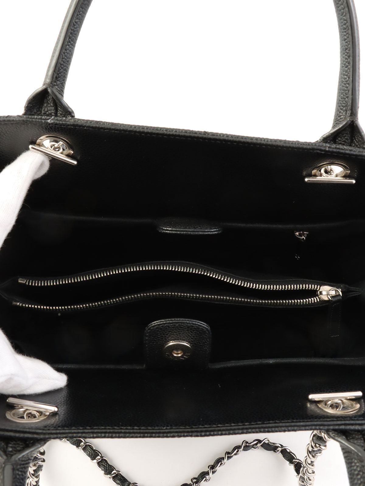 2011 Caviar Skin CC Mark Stitch 2-Way Tote Bag, Black