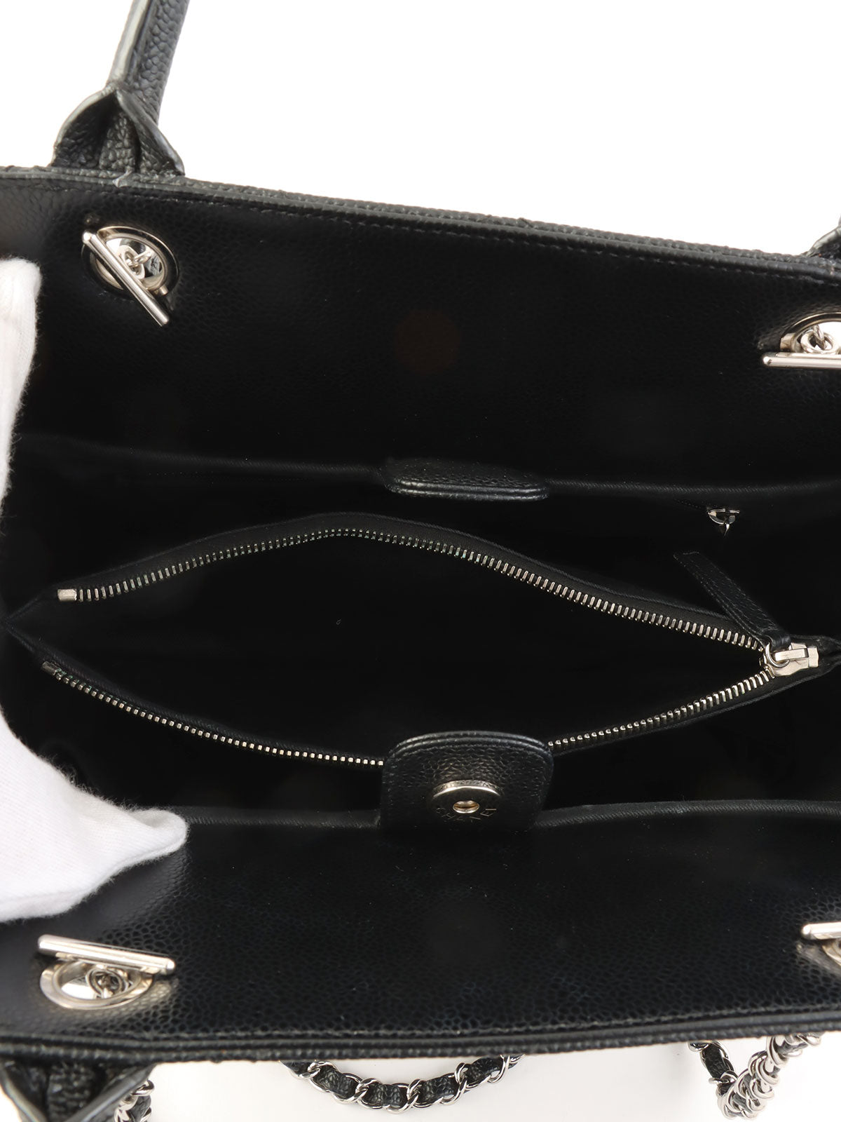 2011 Caviar Skin CC Mark Stitch 2-Way Tote Bag, Black