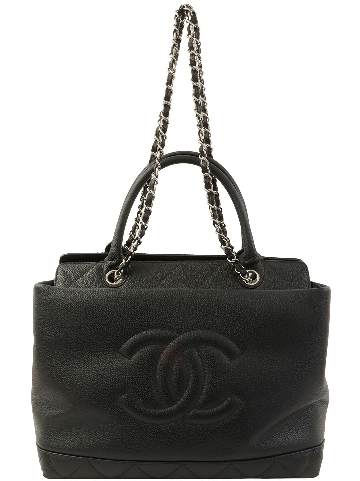 2011 Caviar Skin CC Mark Stitch 2-Way Tote Bag, Black