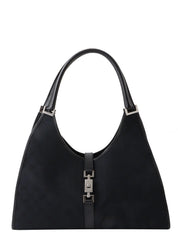 Canvas GG Pattern Jackie Shoulder Bag in Black