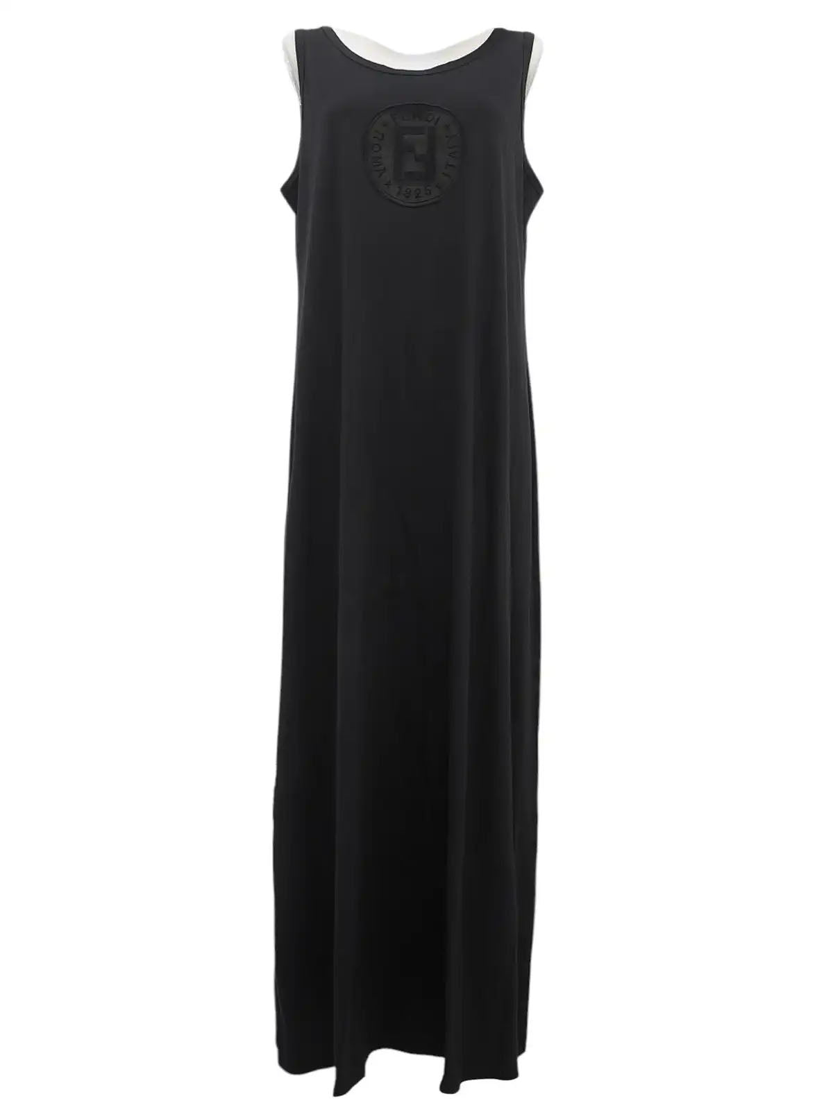 黑色Logo缝线无袖连衣裙