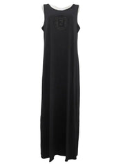 ロゴステッチノースリーブワンピース ブラック