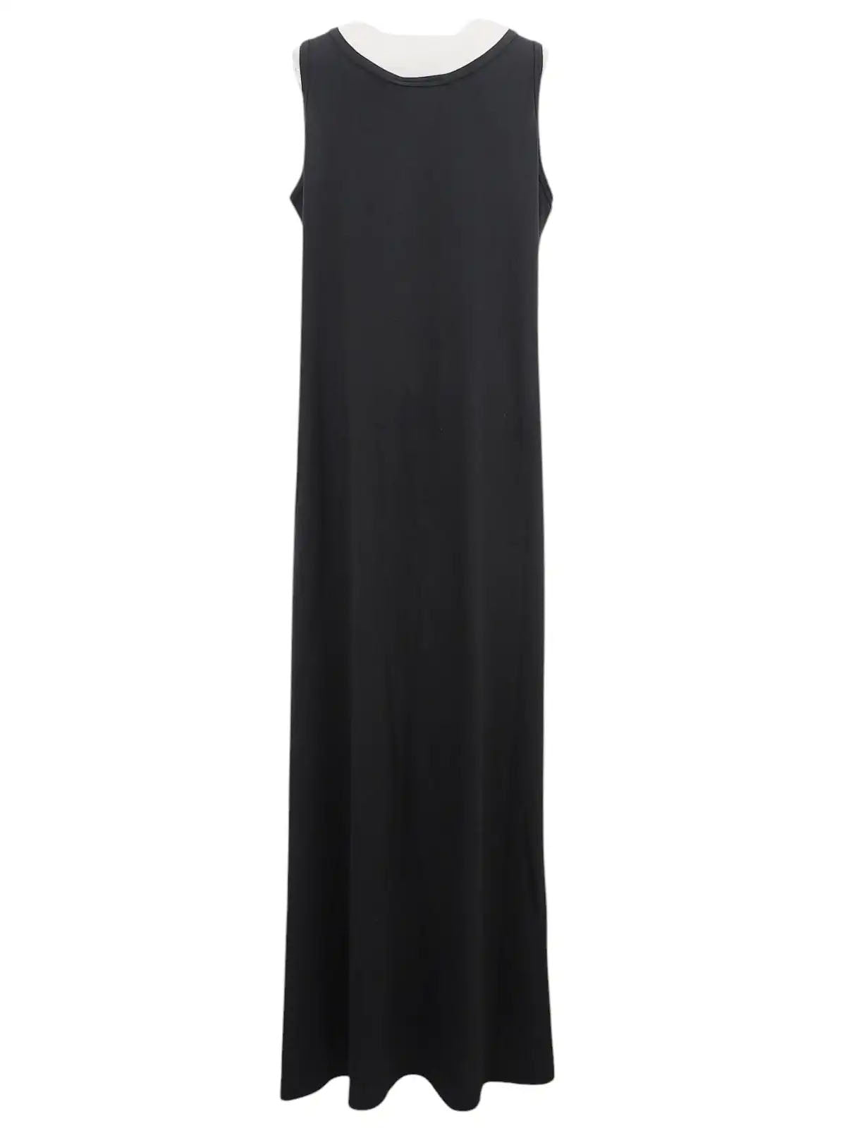 ロゴステッチノースリーブワンピース ブラック