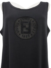 ロゴステッチノースリーブワンピース ブラック