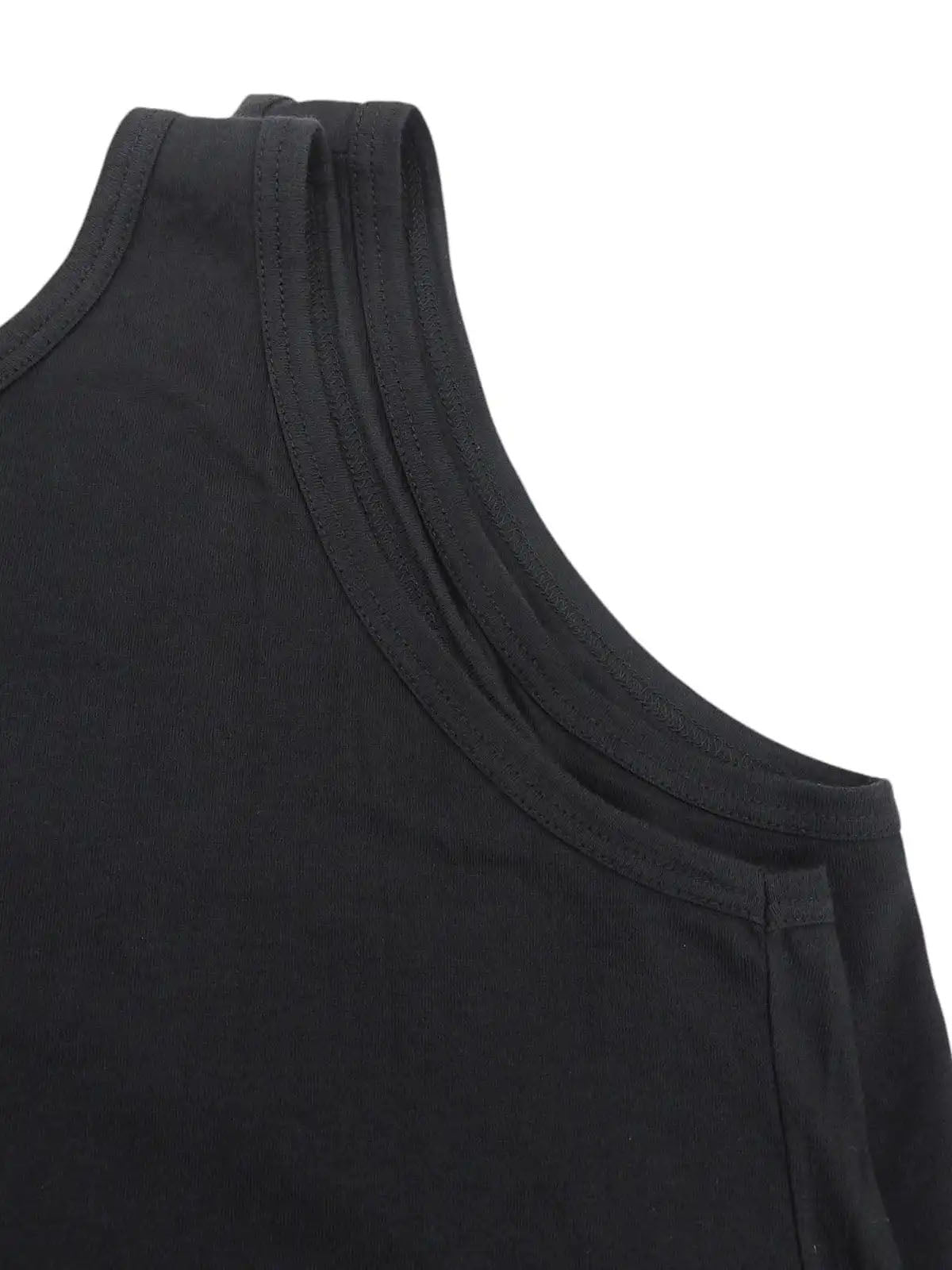 ロゴステッチノースリーブワンピース ブラック