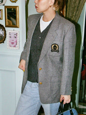 Grey wool logo emblem jacket