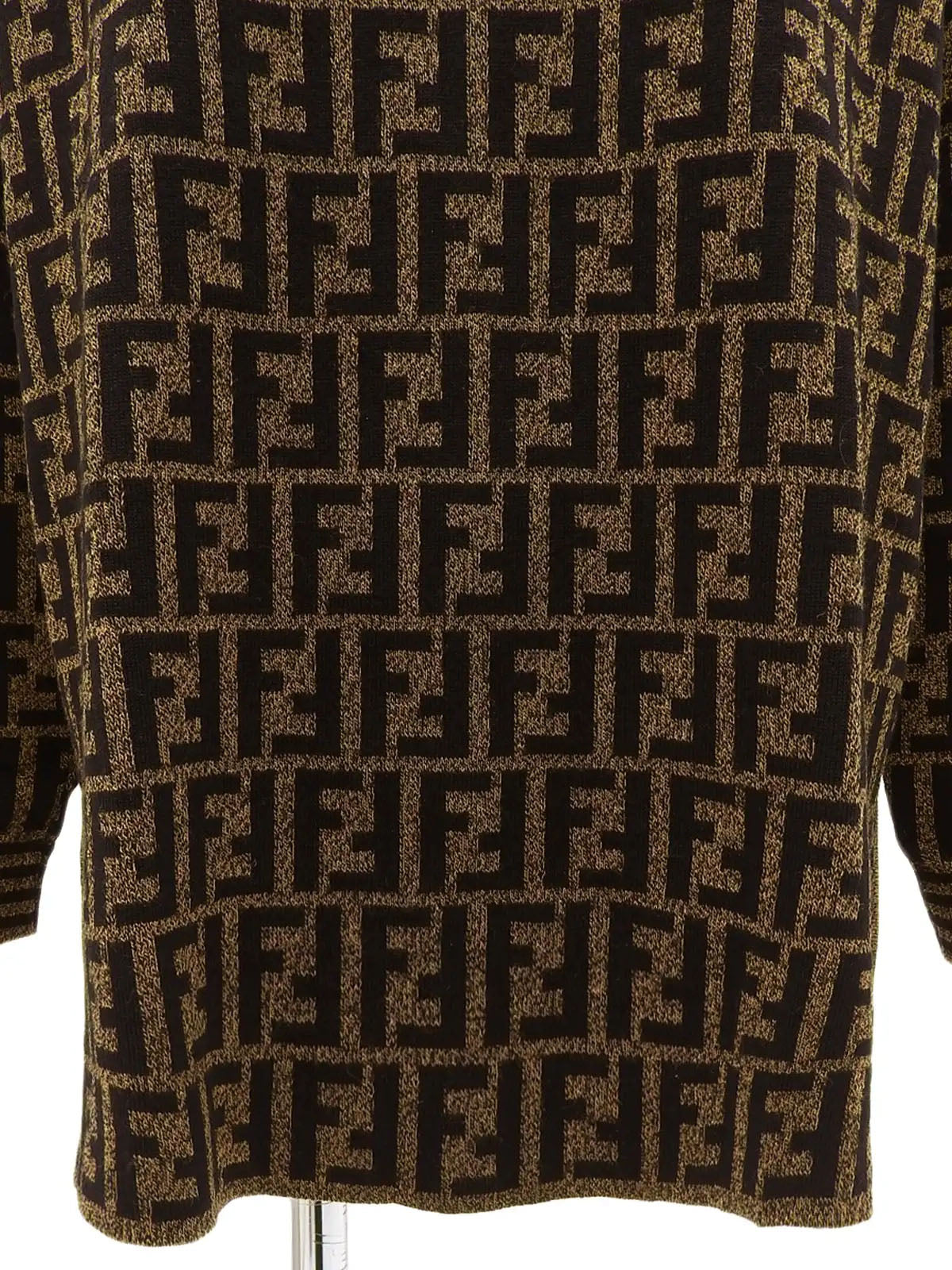 Wool FF Zucca Pattern Long Sleeve Knit Top in Brown/Black