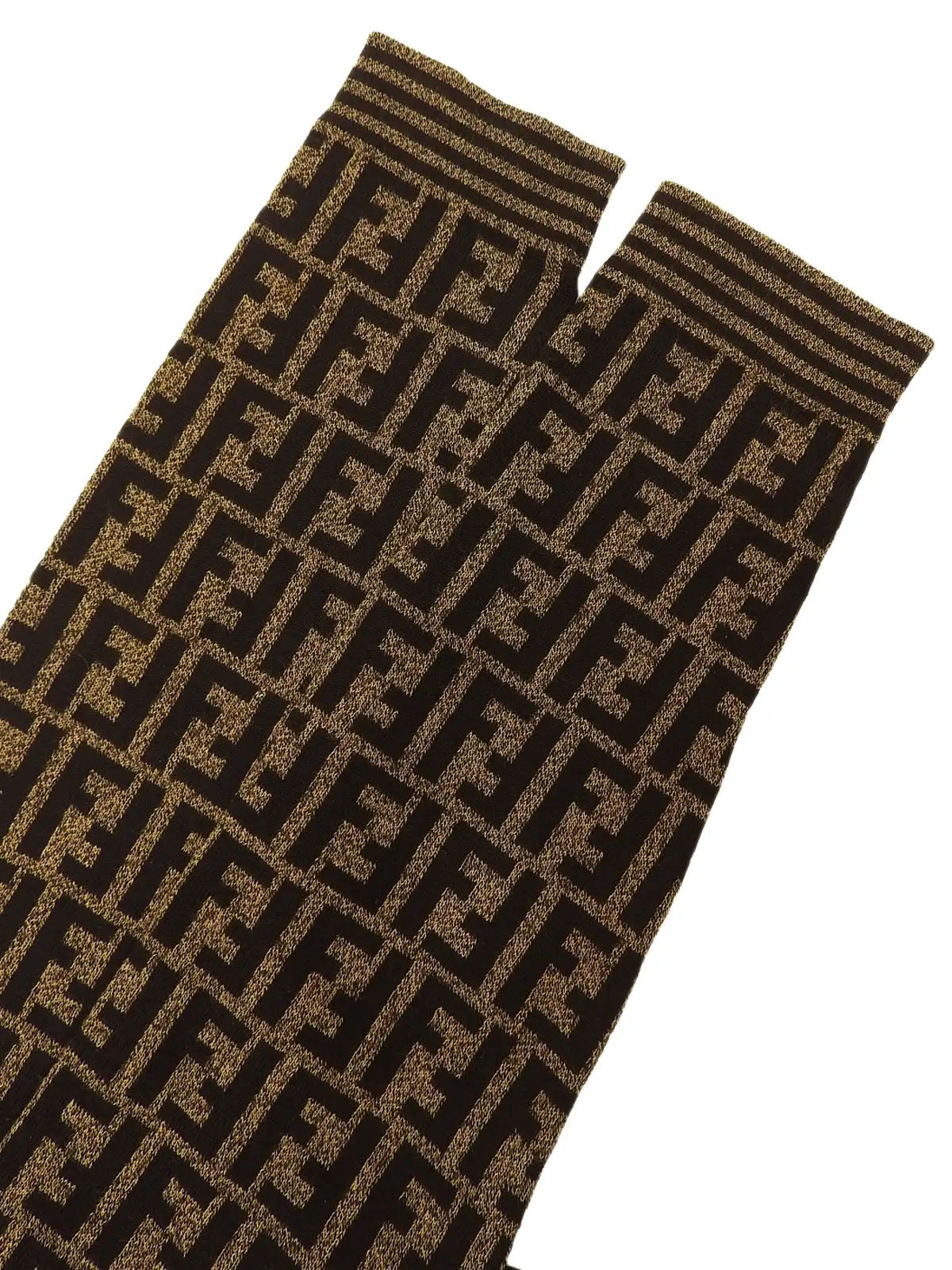 Wool FF Zucca Pattern Long Sleeve Knit Top in Brown/Black