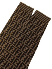 Wool FF Zucca Pattern Long Sleeve Knit Top in Brown/Black