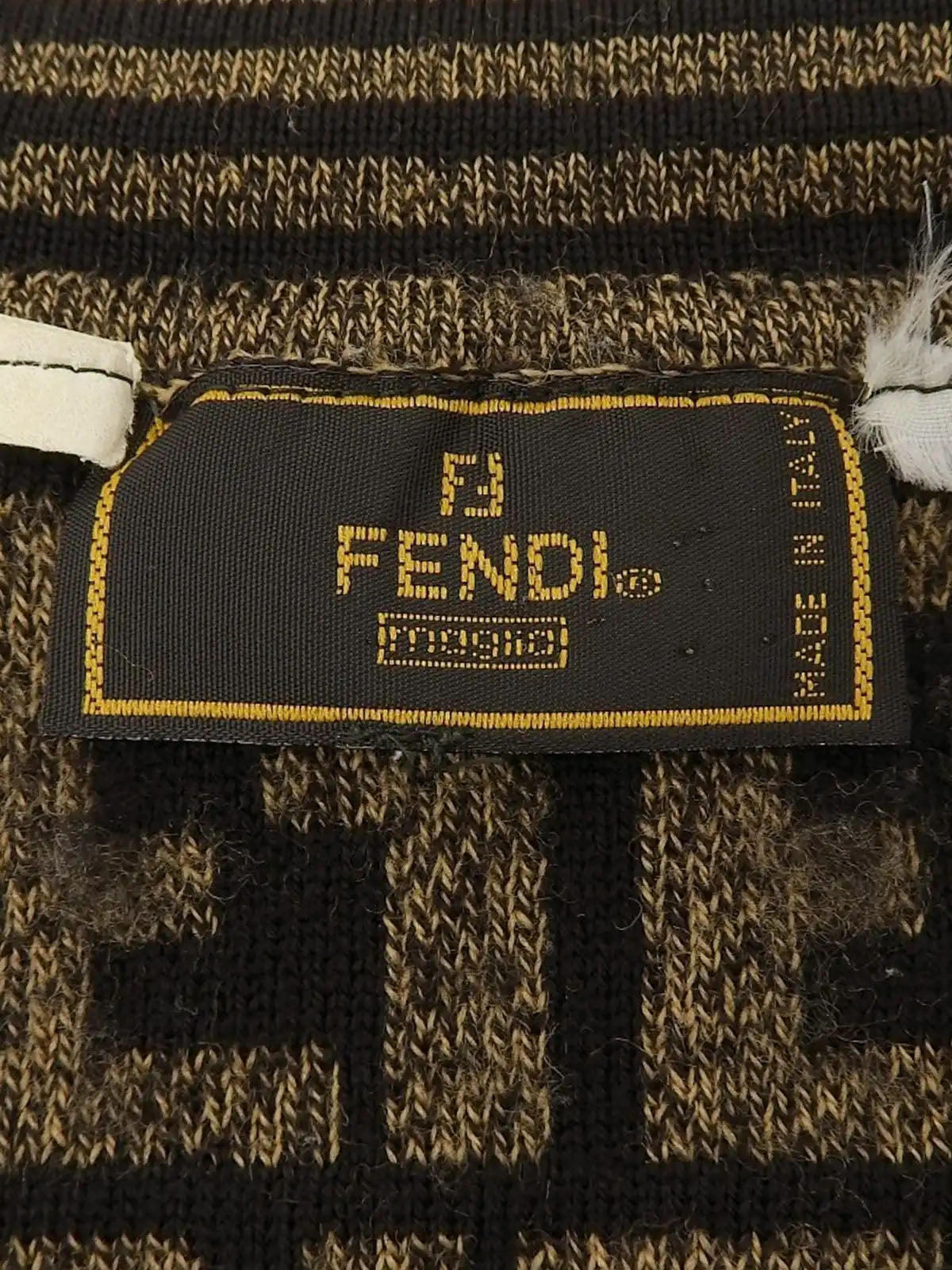 Wool FF Zucca Pattern Long Sleeve Knit Top in Brown/Black