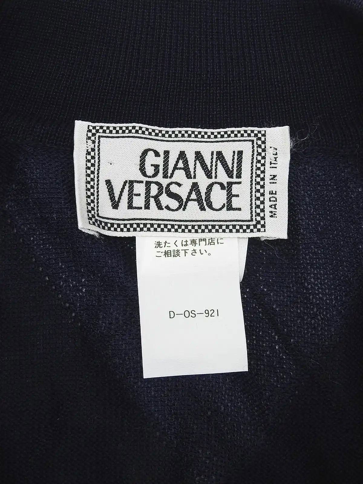 Argyle Pattern Medusa Zip Short Sleeve Knit Top in Navy