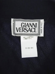Argyle Pattern Medusa Zip Short Sleeve Knit Top in Navy