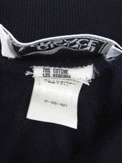 Argyle Pattern Medusa Zip Short Sleeve Knit Top in Navy