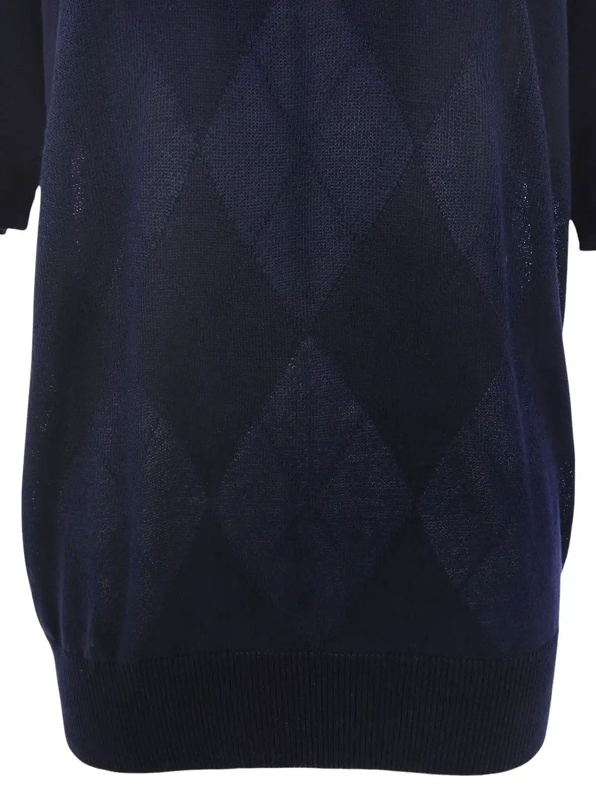 Argyle Pattern Medusa Zip Short Sleeve Knit Top in Navy