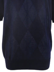 Argyle Pattern Medusa Zip Short Sleeve Knit Top in Navy