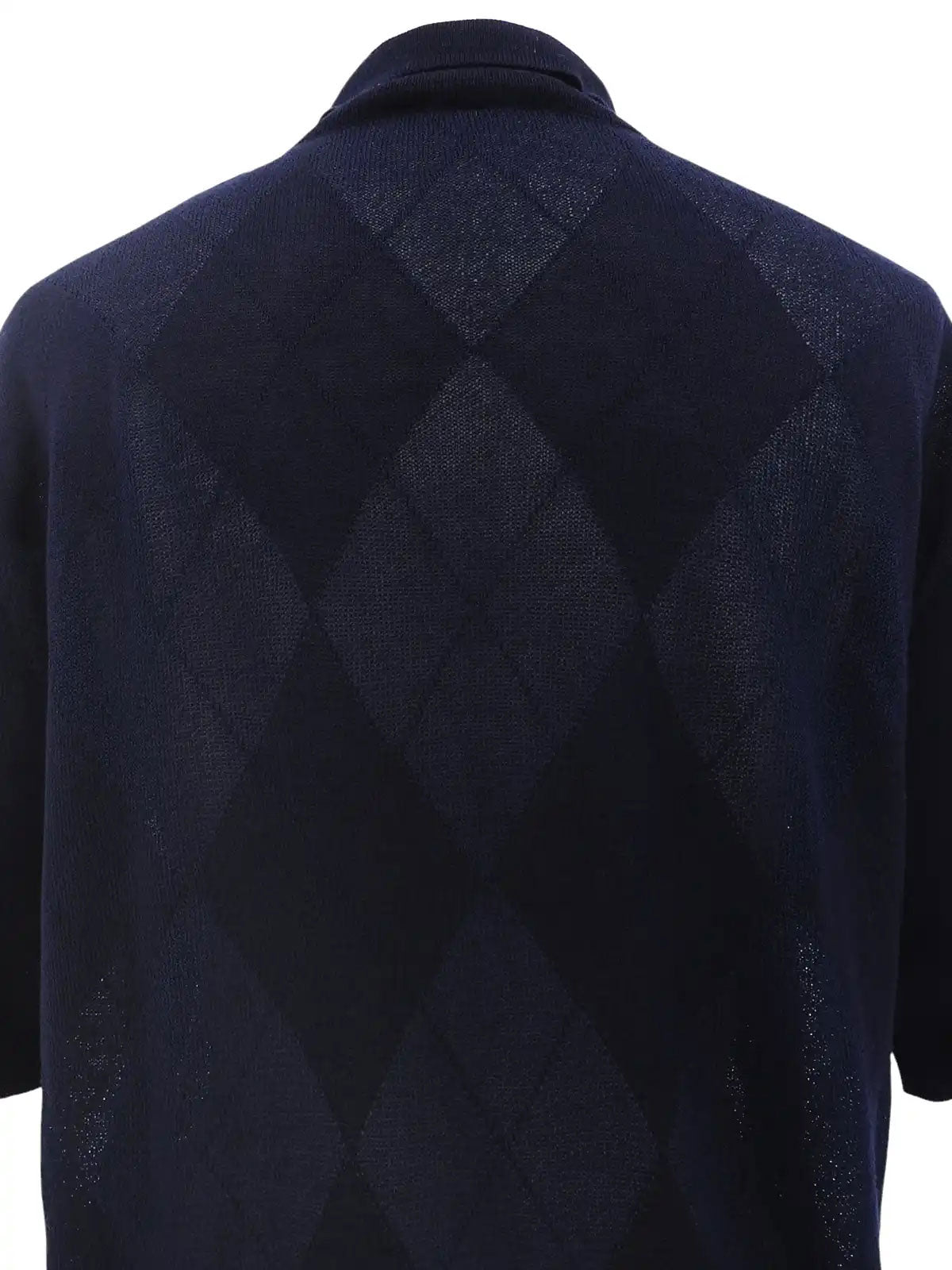 Argyle Pattern Medusa Zip Short Sleeve Knit Top in Navy