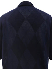 Argyle Pattern Medusa Zip Short Sleeve Knit Top in Navy