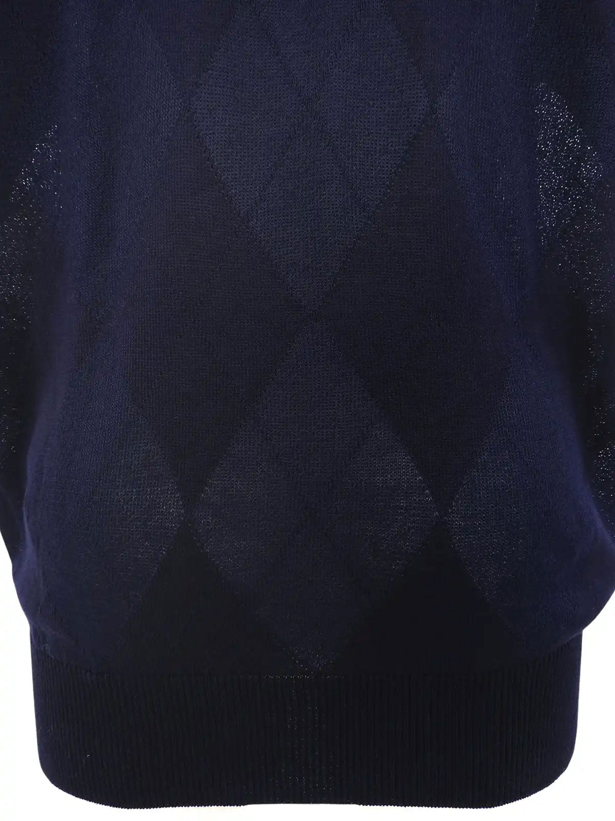 Argyle Pattern Medusa Zip Short Sleeve Knit Top in Navy
