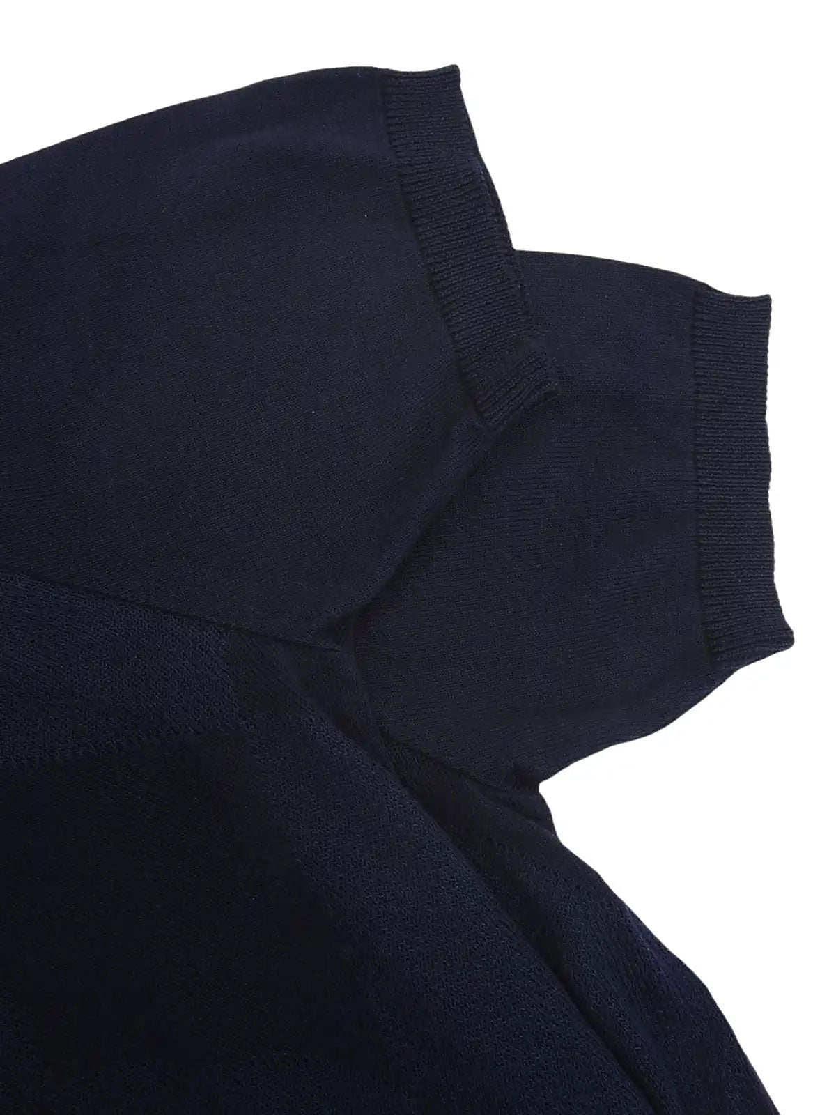 Argyle Pattern Medusa Zip Short Sleeve Knit Top in Navy