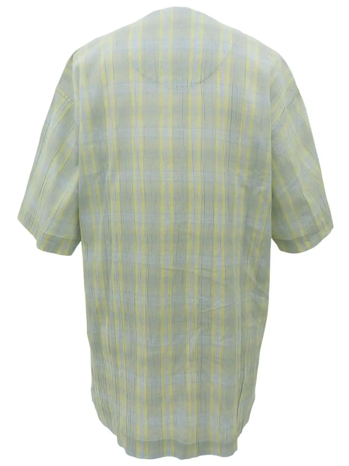 Check Pattern Horse Carriage Embroidered Half Sleeve Top in Light Blue/Light Yellow