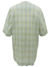 Check Pattern Horse Carriage Embroidered Half Sleeve Top in Light Blue/Light Yellow
